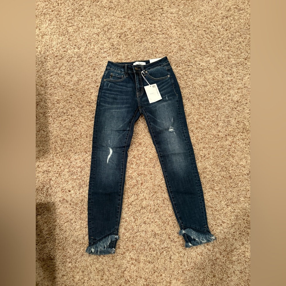 Kancan Mid-rise Ankle Skinny Distressed Blue Jeans